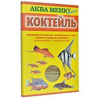 Корм ежедневный АКВА МЕНЮ Коктейль 15 г, хлопья + гранулы для мелких и средних рыб