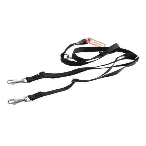 Детальная картинка Поводок-перестежка RichPet Standart, для двух собак, с регулировкой (25 мм, 200-240см), черный