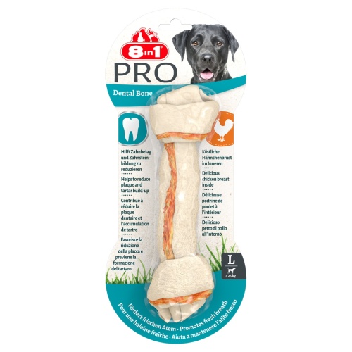 Детальная картинка Косточка 8in1 Delights Pro Dental для очистки зубов собак, с куриным мясом в жесткой говяжьей коже, L (21 см), 1 шт.