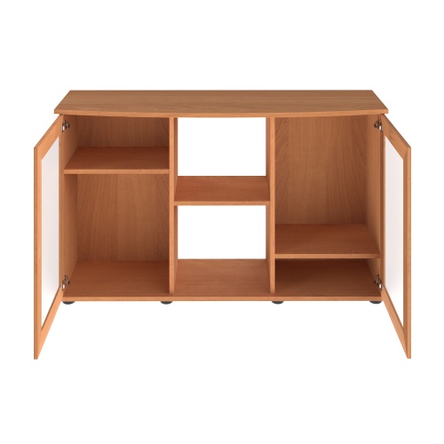 Детальная картинка Подставка AquaPlus фигурная 120 (121х41/32х72 см) две дверки МДФ со стеклом, бук, в коробке, подходит для модели аквариума LUX Ф245 фото 3