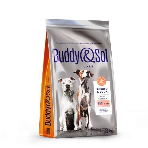 Детальная картинка Buddy&Sol CARE SENSITIVE сухой корм суперпремиум-класса с индейкой и уткой для взрослых собак средних и крупных пород с чувствительным пищеварением 3кг