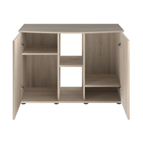 Детальная картинка Подставка AquaPlus фигурная 100 (101х42/33х72 см) две дверки ДСП, дуб сонома , в коробке, подходит для модели аквариума LUX Ф170 фото 2