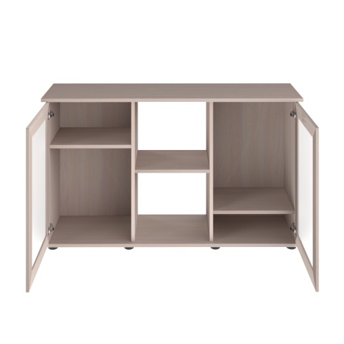 Детальная картинка Подставка AquaPlus  120 (121*41*72) две дверки МДФ со стеклом, выбеленный дуб, в коробке, подходит для моделей аквариумов LUX П264, LUX П288 фото 2