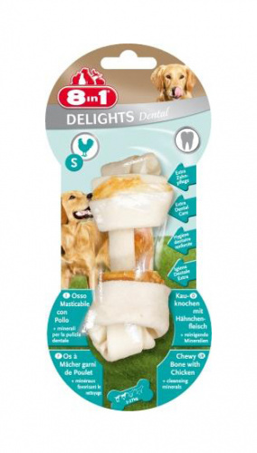 Косточка 8in1 Delights Pro Dental для очистки зубов собак, с куриным мясом в жесткой говяжьей коже, S (12 см), 1 шт. 35г фото 2