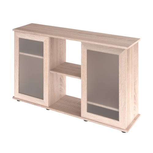 Детальная картинка Подставка AquaPlus  120 (121*41*72) две дверки МДФ со стеклом, дуб сонома, в коробке