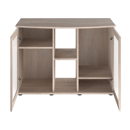 Детальная картинка Подставка AquaPlus фигурная 100 (101х42/33х72 см) две дверки МДФ со стеклом, дуб сонома, в коробке, подходит для модели аквариума LUX Ф170 фото 3