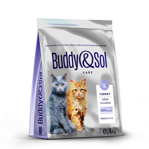 Детальная картинка Buddy&Sol CARE SENSITIVE сухой корм суперпремиум-класса с индейкой для взрослых кошек с чувствительным пищеварением 0,4кг