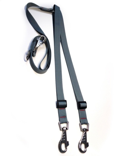 Детальная картинка Поводок-перестежка RichPet Standart, для двух собак, с регулировкой (25 мм, 200-240см), серый