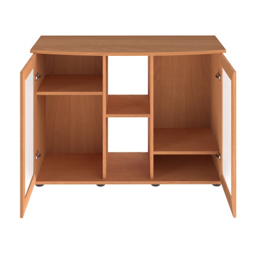 Детальная картинка Подставка AquaPlus фигурная 100 (101х42/33х72 см) две дверки МДФ со стеклом, бук, в коробке, подходит для модели аквариума LUX Ф170 фото 3