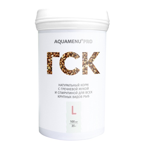 Детальная картинка Корм ежедневный AQUAMENU PRO ГСК-L  100 мл, гранулы с гречневой мукой и спирулиной, для растительноядных и всеядных рыб крупного размера в пресноводном и морском аквариуме фото 2