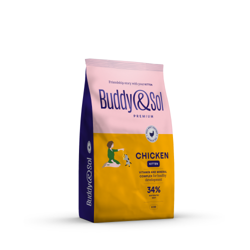 Детальная картинка Buddy&Sol  PREMIUM KITTEN Полнорационный сухой корм  премиум-класса с курицей для котят 8кг