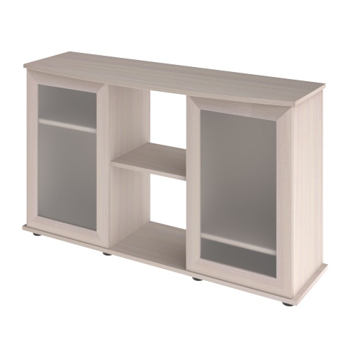 Детальная картинка Подставка AquaPlus фигурная 120 (121х41/32х72 см) две дверки МДФ со стеклом, выбеленный дуб, в коробке, подходит для модели аквариума LUX Ф245