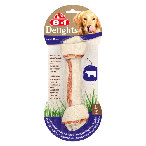Детальная картинка Косточка 8in1 Delights Beef для собак, с говяжьим мясом в жесткой говяжьей коже, L (21 см), 1 шт.