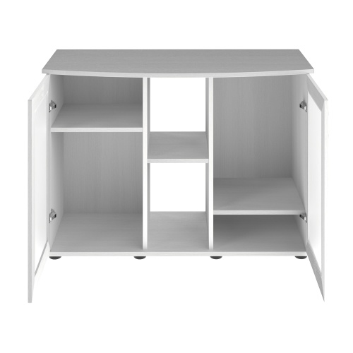 Детальная картинка Подставка AquaPlus фигурная 100 (101х42/33х72 см) две дверки МДФ со стеклом, белое дерево, в коробке, подходит для модели аквариума LUX Ф170 фото 3