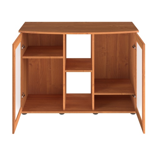 Детальная картинка Подставка AquaPlus фигурная 100 (101х42/33х72 см) две дверки МДФ со стеклом, ольха, в коробке, подходит для модели аквариума LUX Ф170 фото 3