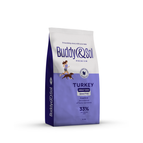 Детальная картинка Buddy&Sol PREMIUM SENSITIVE Полнорационный сухой корм премиум-класса с индейкой для взрослых собак средних и крупных пород. Чувствительное пищеварение 15кг