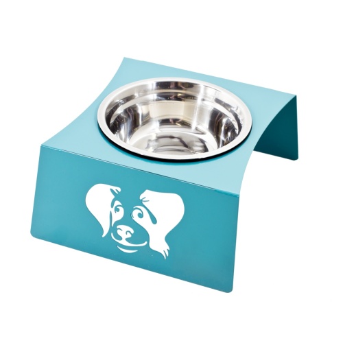 Детальная картинка Подставка с 1 миской "Собака/узор" вогнут края, морская волна (D-16 см 500 мл, h-9,5 см), напольная металлическая, для животных