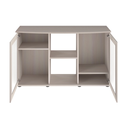 Детальная картинка Подставка AquaPlus фигурная 120 (121х41/32х72 см) две дверки МДФ со стеклом, выбеленный дуб, в коробке, подходит для модели аквариума LUX Ф245 фото 3