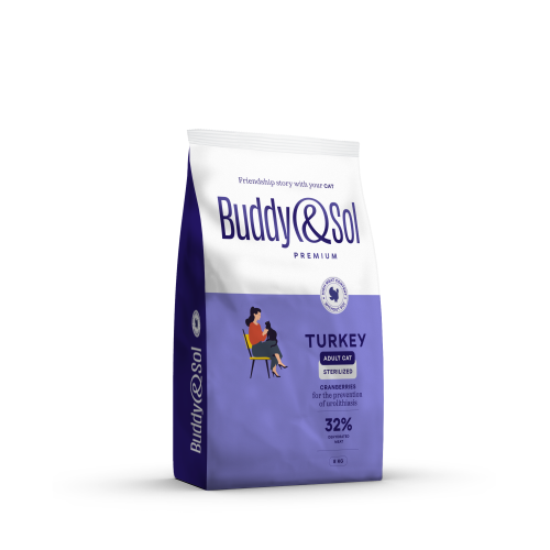 Детальная картинка Buddy&Sol PREMIUM STERILIZED Полнорационный сухой корм премиум-класса с индейкой для стерилизованных кошек 8кг