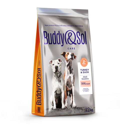 Детальная картинка Buddy&Sol CARE SENSITIVE сухой корм суперпремиум-класса с индейкой и уткой для взрослых собак средних и крупных пород с чувствительным пищеварением 12кг