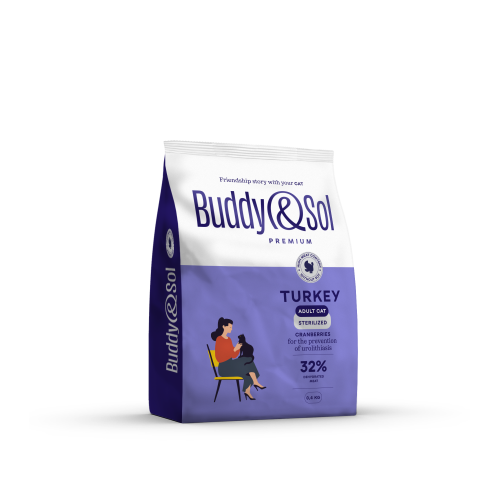 Детальная картинка Buddy&Sol PREMIUM STERILIZED Полнорационный сухой корм премиум-класса с индейкой для стерилизованных кошек 0,4кг