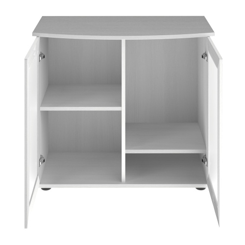 Детальная картинка Подставка AquaPlus фигурная 80 (81x36/28x72 см) две дверки МДФ со стеклом, белое дерево, в коробке, подходит для модели аквариума LUX Ф115 фото 3