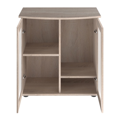 Детальная картинка Подставка AquaPlus фигурная 70 (71x36/30x72 см) две дверки МДФ со стеклом, дуб сонома , в коробке, подходит для модели аквариума LUX Ф105 фото 3