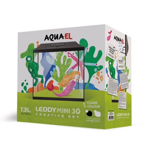 Детальная картинка Аквариум AQUAEL LEDDY MINI CREATIVE SET 30 черный  12.6 л (28.5 х 15.5 х 32 см), с фильтром и фоном фото 2
